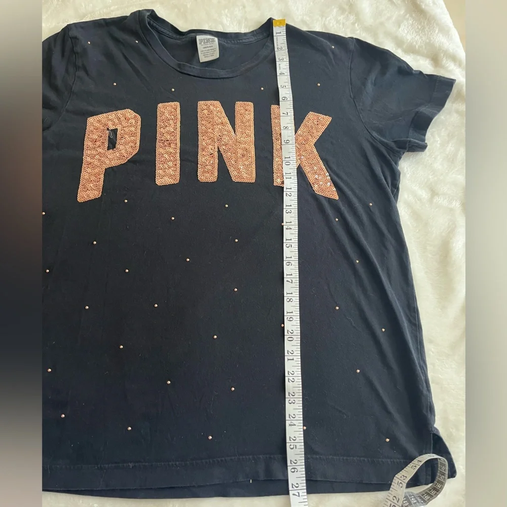 PINK Victoria's Secret Black Tee with  Sequin Logo - Picture 6 of 7
